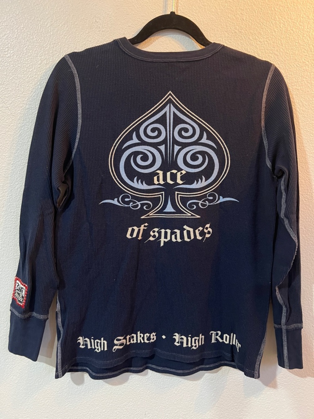 Alp N Rock "Lucky Ace Spades" Graphics Crewneck Thermal Long Sleeve Shirt Blue L - Picture 3 of 12